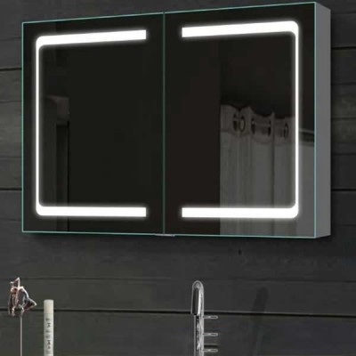 Norhs High quality soft cloing hinge double door wall mounted led mirrored medicine cabinet for bathroom vanities