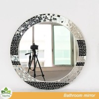 Norhs wall mounted artistic circular silver shinning glass mosaic mixed framed bathroom mirrors for living room