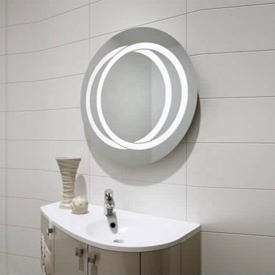 Norhs frameless quality light up modern wall circular bathroom mirror with led design with double round matting designs