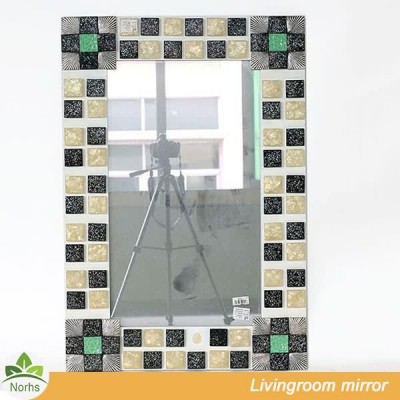 Norhs square unique shell framed bathroom mosaic mirror designs for living room wall decorative