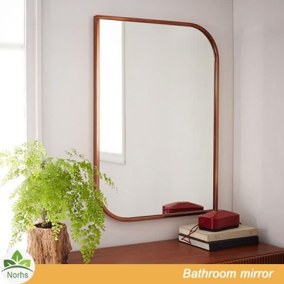 Norhs luxury modern beauty streamline shape large wall metal stainless steel frame mirror for bathroom vanity decorative