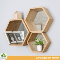 Norhs countryside hexagonal design art with small wood framed mirrors storage set wall decor