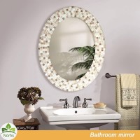 Norhs wall mounted frame oval handmade stone desktop vanity mosaic art mirror designs for bathroom and home decoration