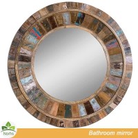 Norhs circle rustic bathroom vanity wall vintage framed colorful painted wood mirror for art decorative