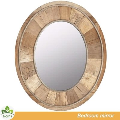 Norhs wall mount simplify rustic oval framing natural wood mirror with wooden framed for home decorative