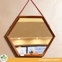 Norhs hexagonal countryside oak red brown wood framed decorative bathroom mirrors for wall hanging design