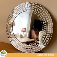 Norhs luxury chips mirror framed round glass sparkle silver mosaic mirror designs for bathroom vanity and bar decorative