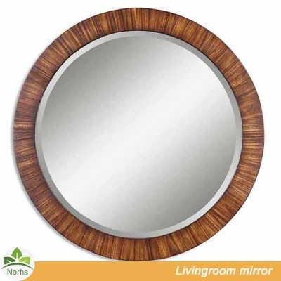 Norhs rustic cheap price wall art circular wooden mirror with handmade painted dark round frame for bathroom vanity