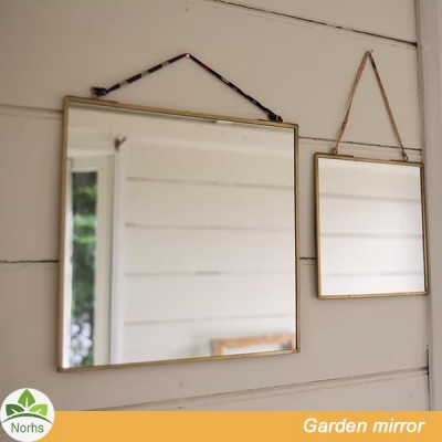 Norhs garden outdoor design square cheap price brass color framed wood mirrors for walls bathroom decoration