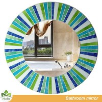 Norhs swimming pool bule and green color handmade round mosaic wall mirror frame design for bathroom vanities