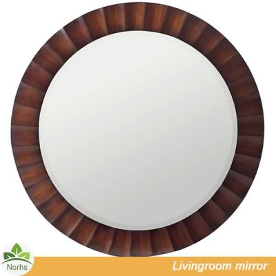 Norhs antique rustic vintage round painted solid wood frame mirror wall mounted for bathroom decorative