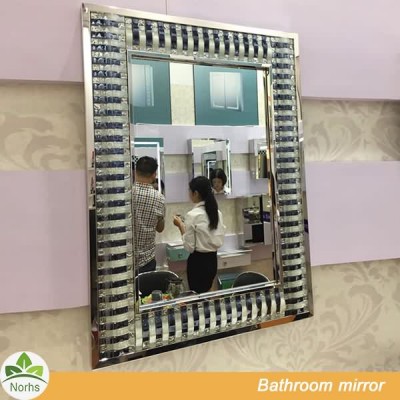 Norhs designer decorative art large mosaic mirror with glass mosaic tiles framed for hotel bathroom