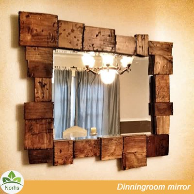 Norhs designer decorative countryside natural handmade weathered distressed reclaimed wood wall mirror