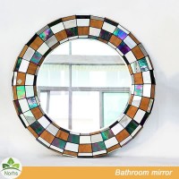 Norhs luxury round large mirror with colorful handcrafted mosaic frame for home and bathroom wall decoration